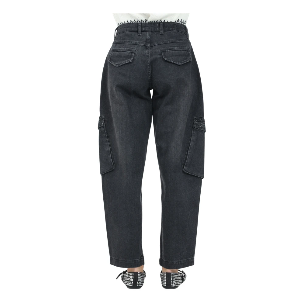 Gaëlle Paris Zwarte Cargo Jeans met Oversized Zakken Black Dames