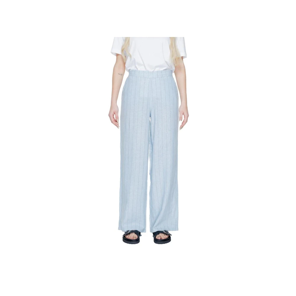 VERO MODA Blå Linne Pinstripe Palazzo Byxor Blue, Dam