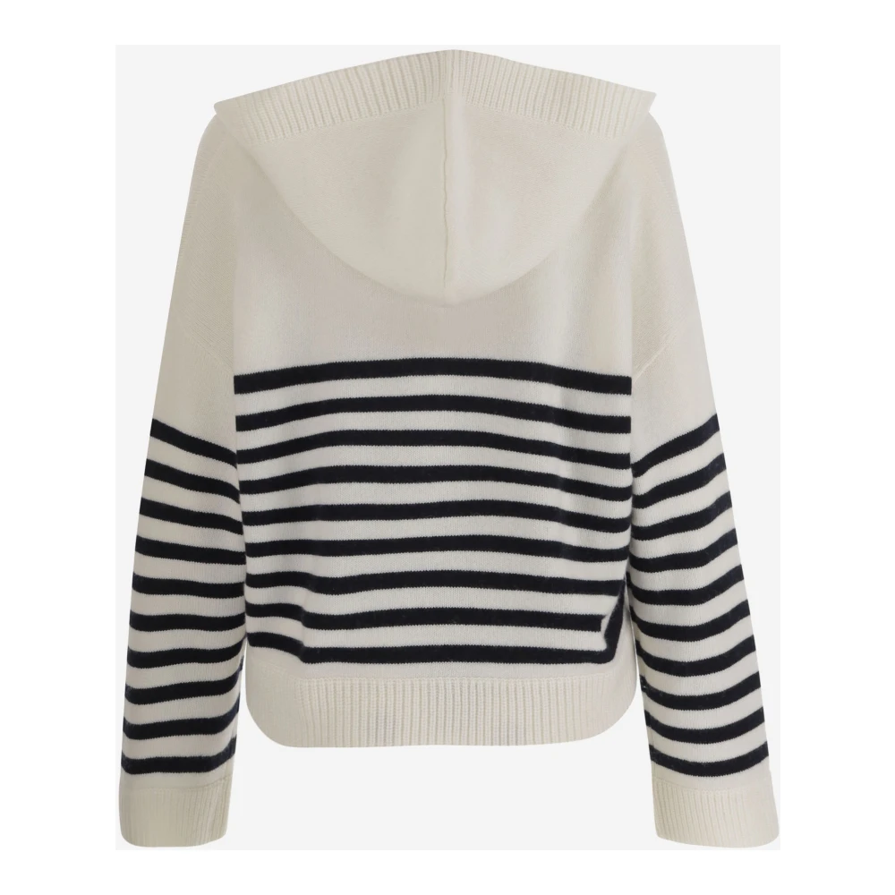 allude Gestreepte Wol Kasjmier V-hals Trui White Dames