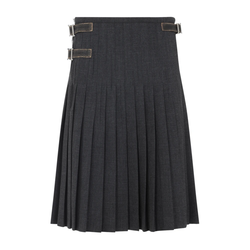 Prada Women's Blue Grey Wool Pleated Midi Skirt - Midi Skirts - S - Skirts