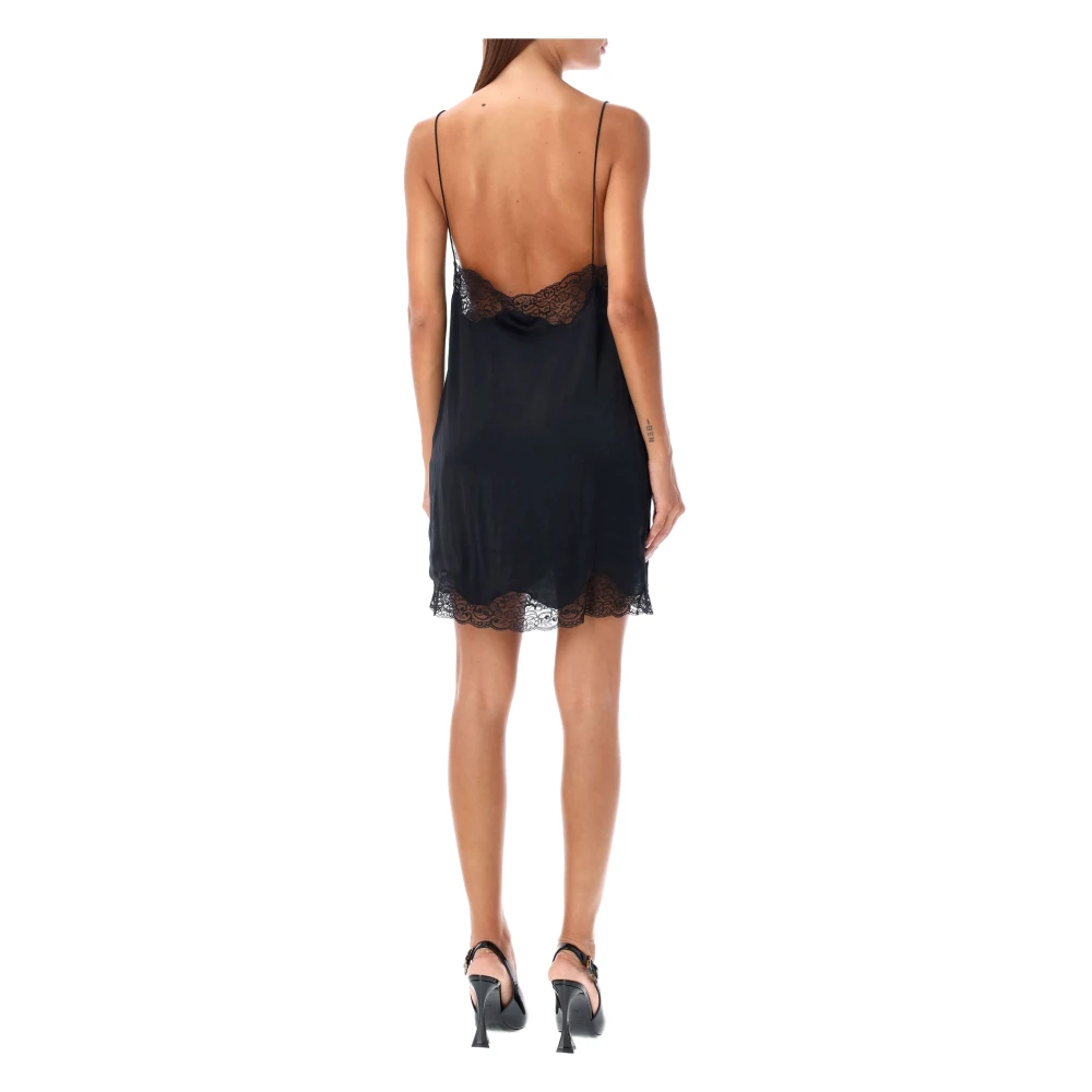 Saint Laurent Zwart Kant Lingerie Mini Jurk Black Dames