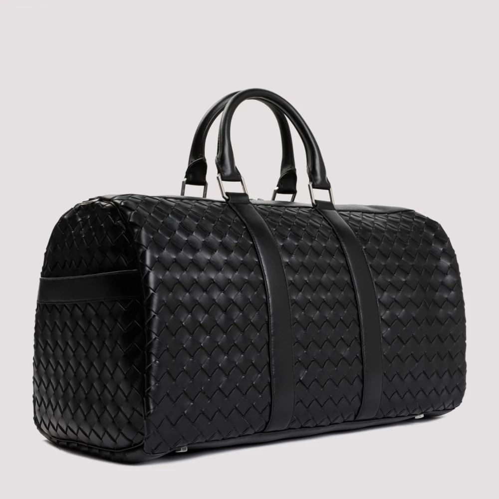 Bottega Veneta Zwarte Classic Intrecciato Duffle Tas Black Heren