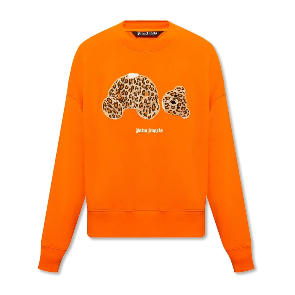 Palm Angels Logo Sweatshirt, 100% Bomull, Tillverkad i Italien Orange, Herr