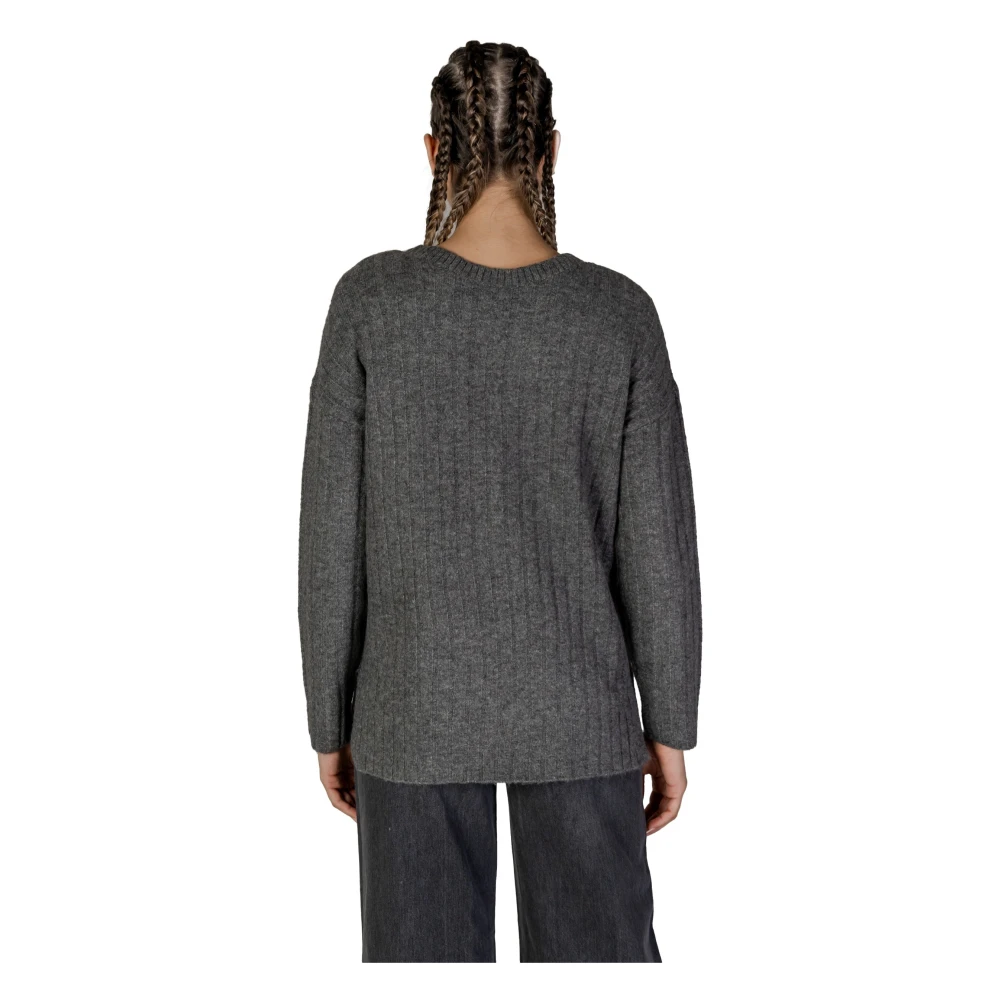 Vila Grijze V-hals Gebreide Trui Herfst Winter Gray Dames