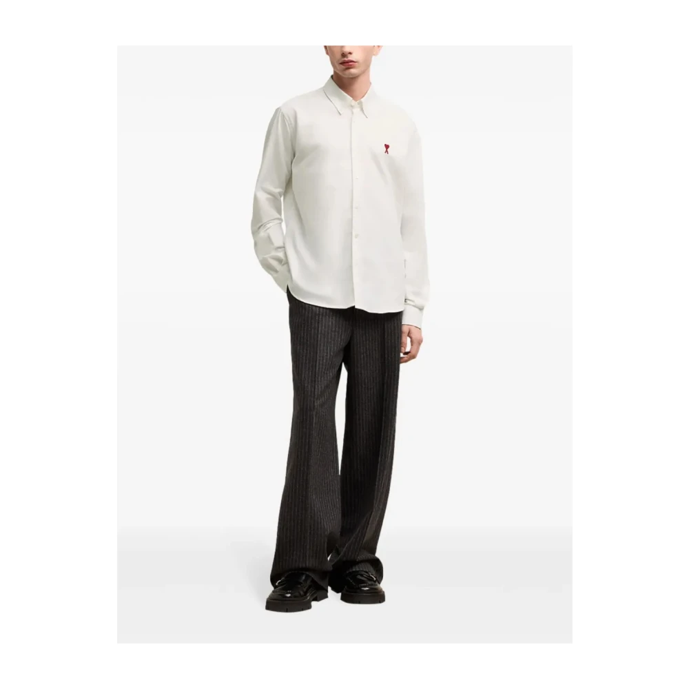 Ami Paris Katoenen Logo Shirt Klassiek Wit White Heren