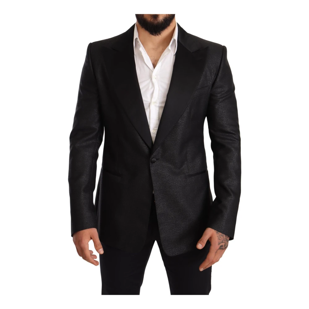 Dolce & Gabbana Svart Metallic Slim Jacka Tuxedo Blazer Black, Herr