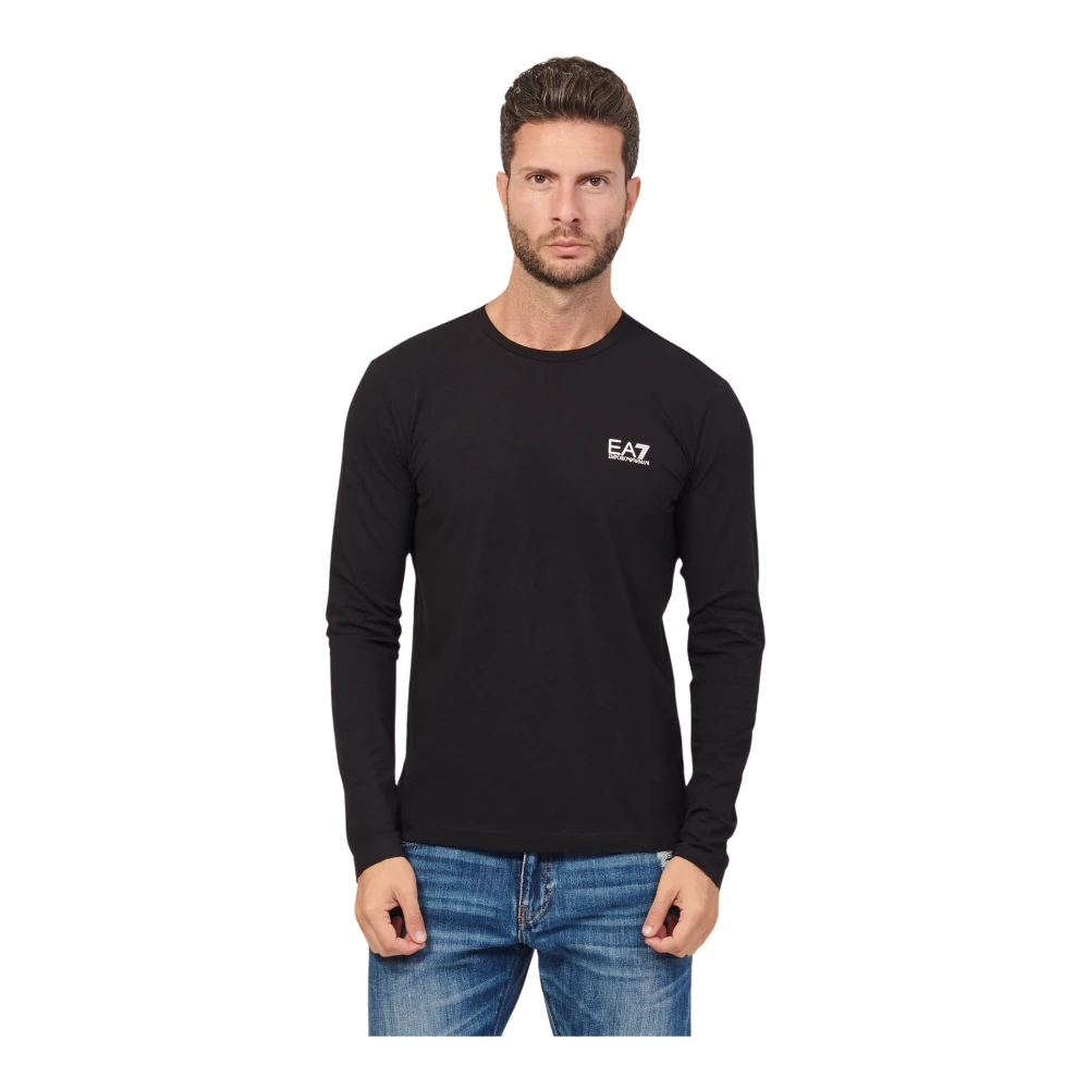 Emporio Armani EA7 Veelzijdig T-shirt met lange mouwen van katoen en logo print Black Heren