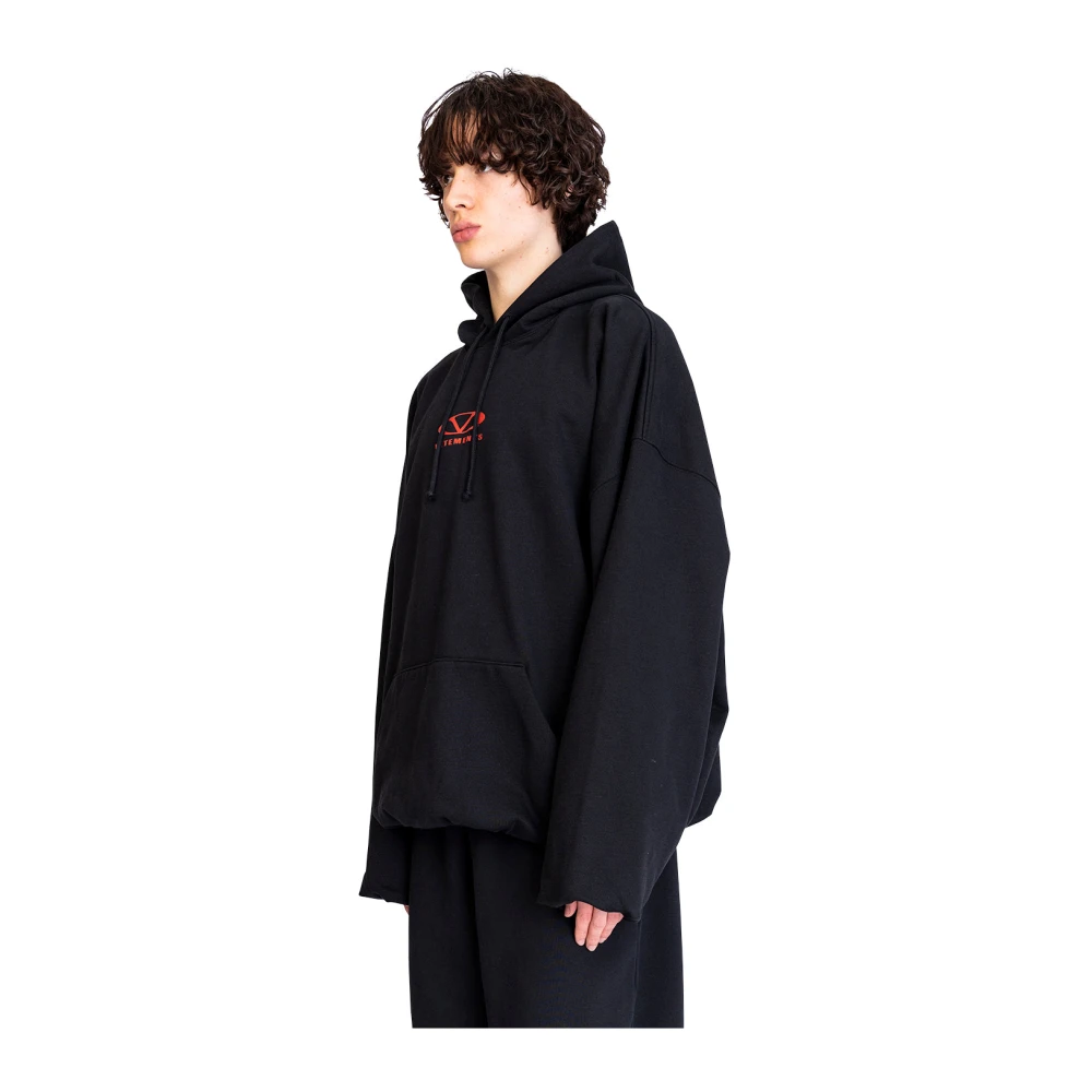 Vetements Zwart Rood Cropped Boxy Hoodie Black Heren