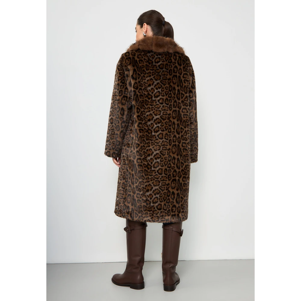 Cesare Gaspari Elegant Leopard Print Faux Fur Coat Ivy Brown Dames