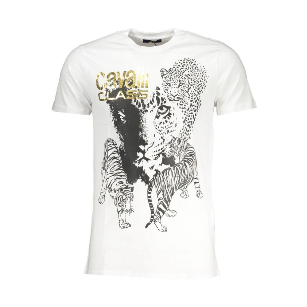 Cavalli Class Men's White Animal Print Tee Crew Neck