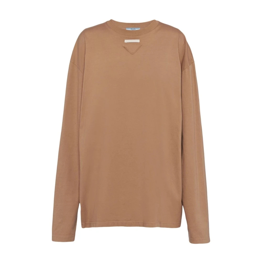Prada , Long Sleeve T-Shirts, Female, Brown, M, Cotton Patch T-Shirt Women Italy
