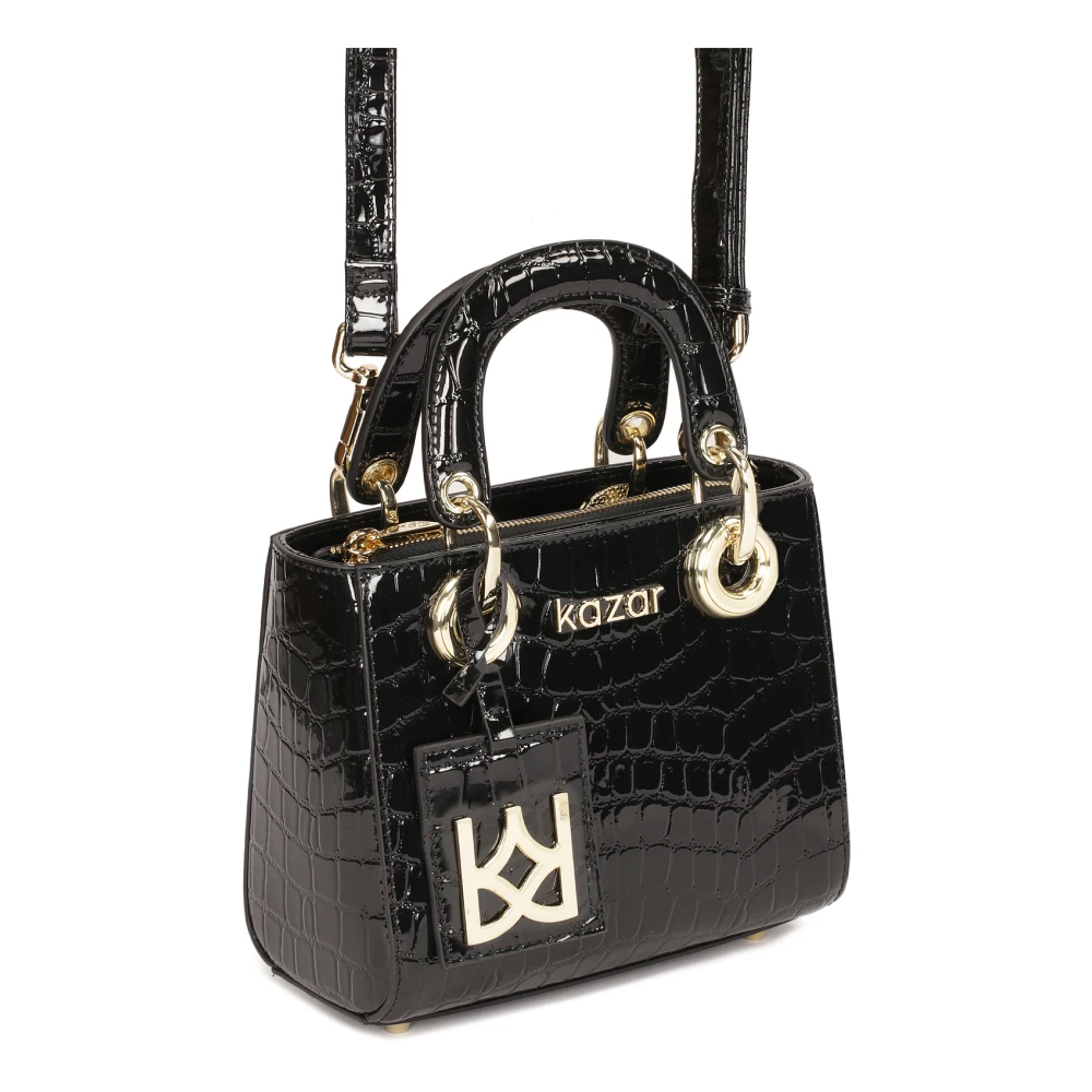 Kazar Kleine stijve handtas in reliëfleer Black Dames