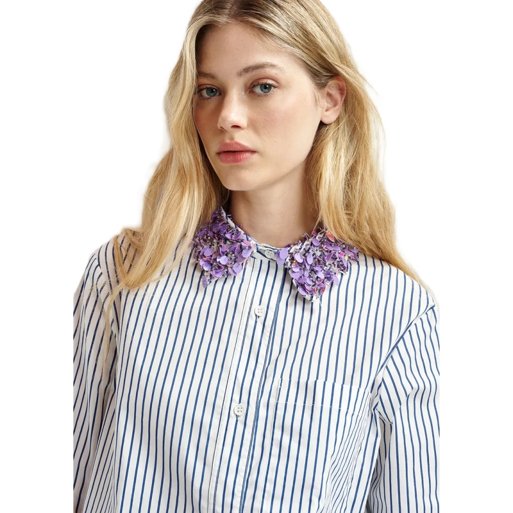 Essentiel Antwerp Hashbrown Pailletten Blouse Losse Pasvorm Knoopsluiting Blue Dames