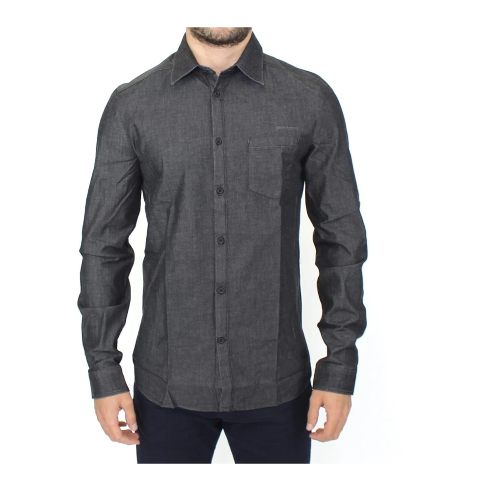 Ermanno Scervino Men's Gray Denim Cotton Casual Stretch Shirt