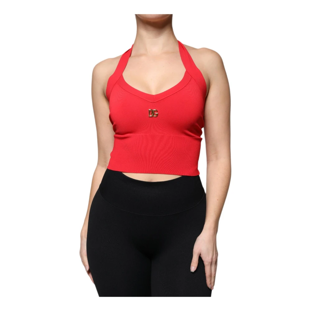 Dolce & Gabbana Women's Red Halter Cropped Tank Top - Sleeveless Tops - Xs - Tops