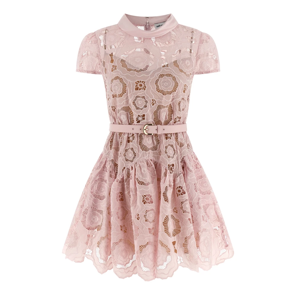 Self Portrait Women's Pink Short Dresses, M, Floral Lace Mini Dress