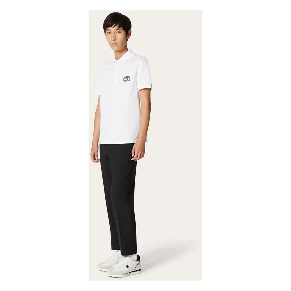 Valentino Katoenen Piqué Polo Shirt met VLogo Signature Patch White Heren
