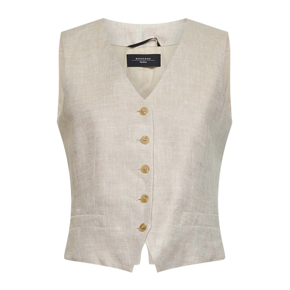 Weekend Max Mara Vrouw Beige Jassen Dames, M, Katoen, Pace Waistcoat
