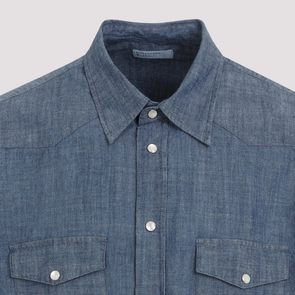 Universal Works Blauwe Western Indigo Katoenen Overhemd Blue Heren