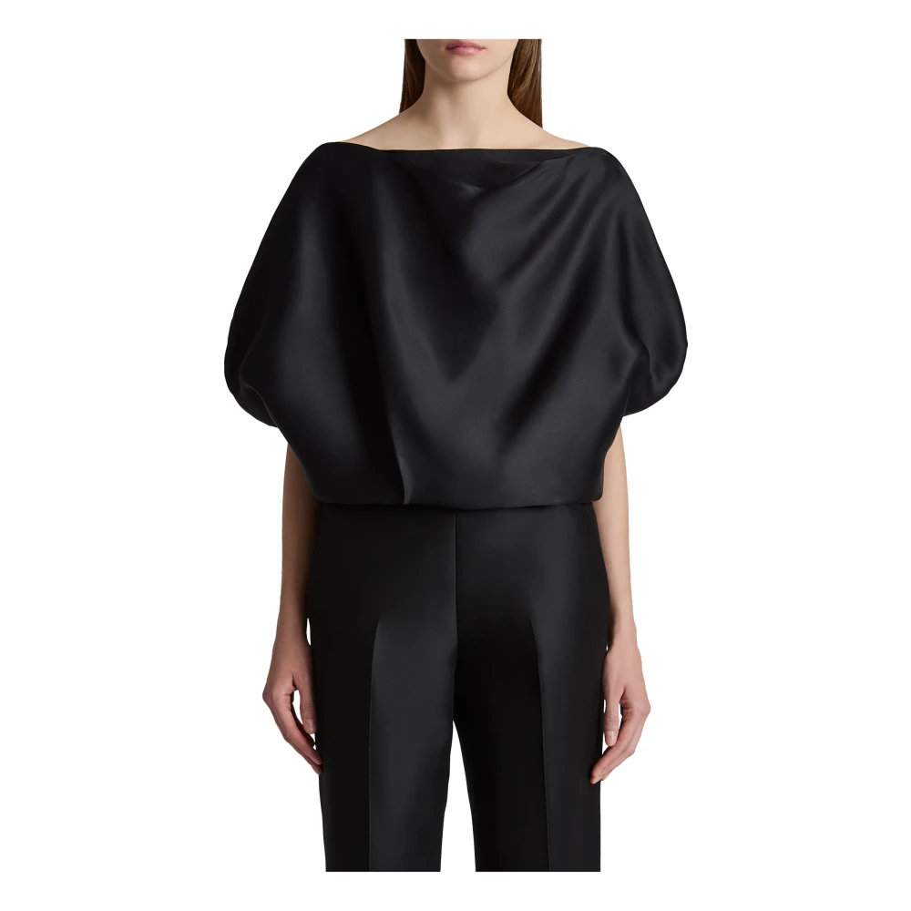 Khaite Zwarte Zijden Boothals Blouse Black Dames