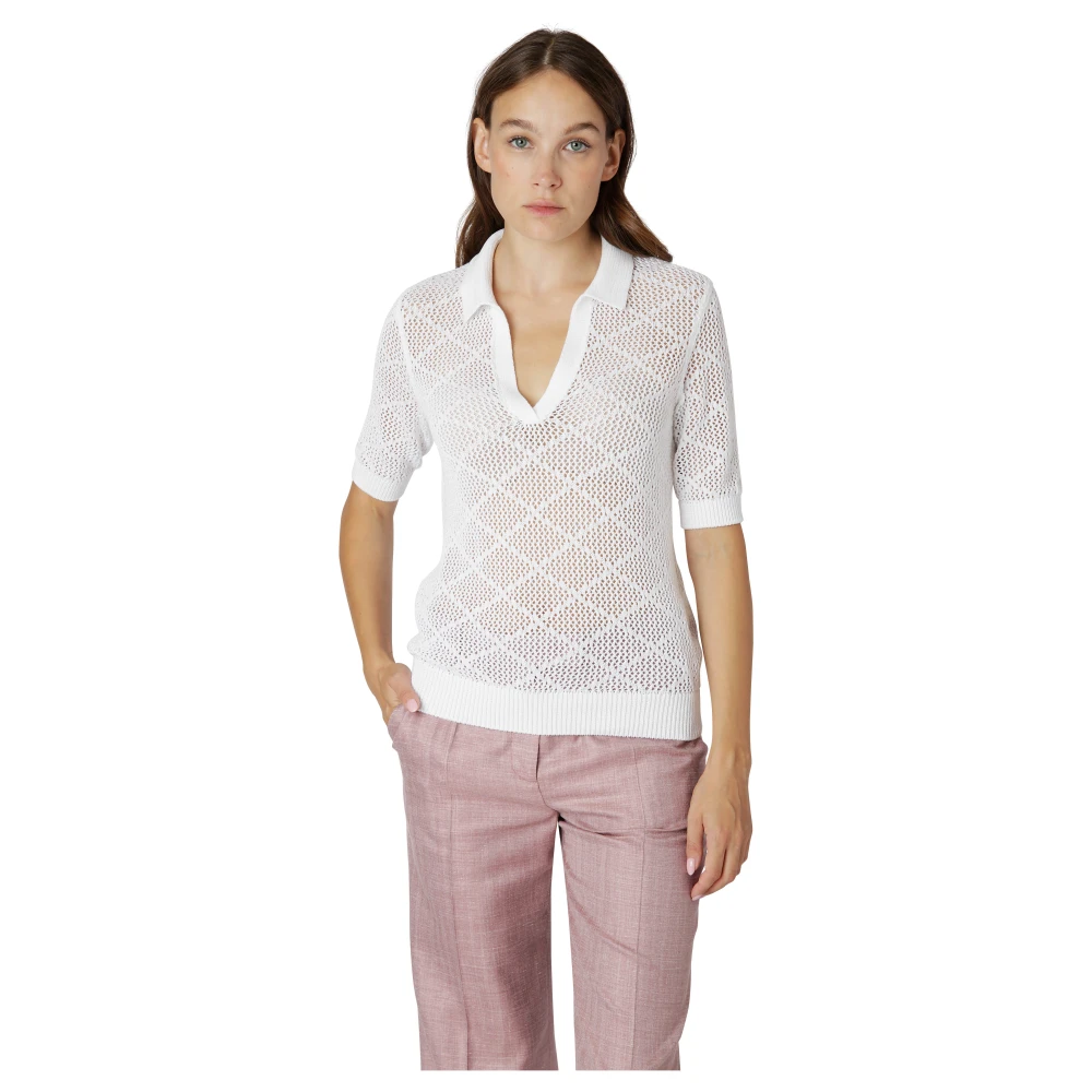 Eleventy Katoenen Gebreid Poloshirt White Dames