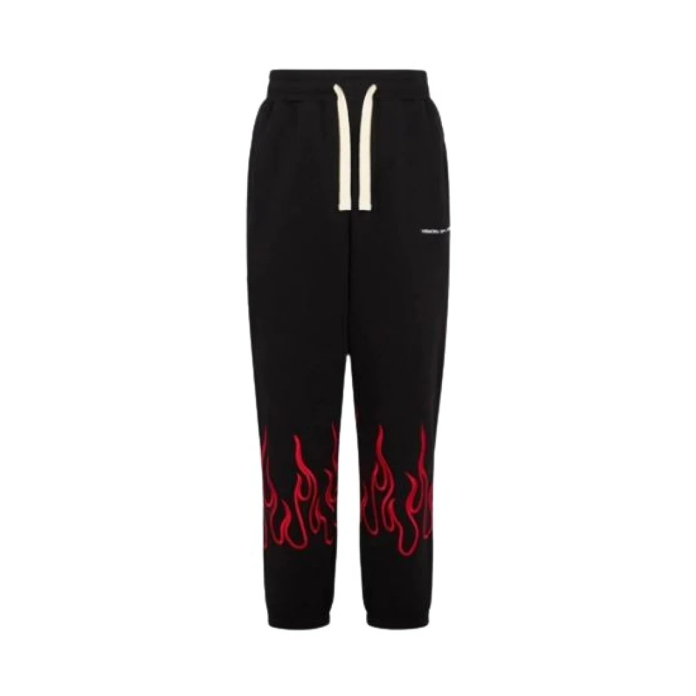 Vision Of Super Men's Black Flame Embroidered Pants