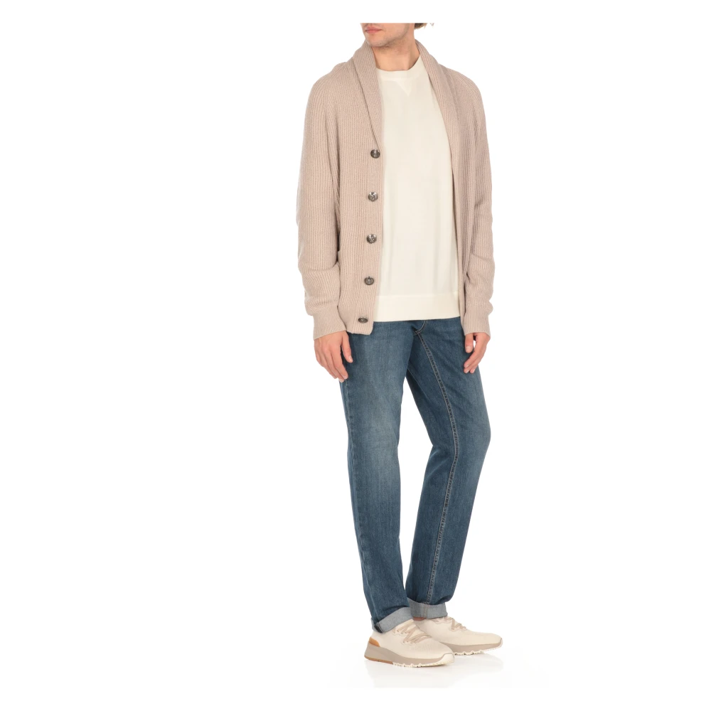 BRUNELLO CUCINELLI Beige Katoenen Gebreide Vest Sweater Beige Heren