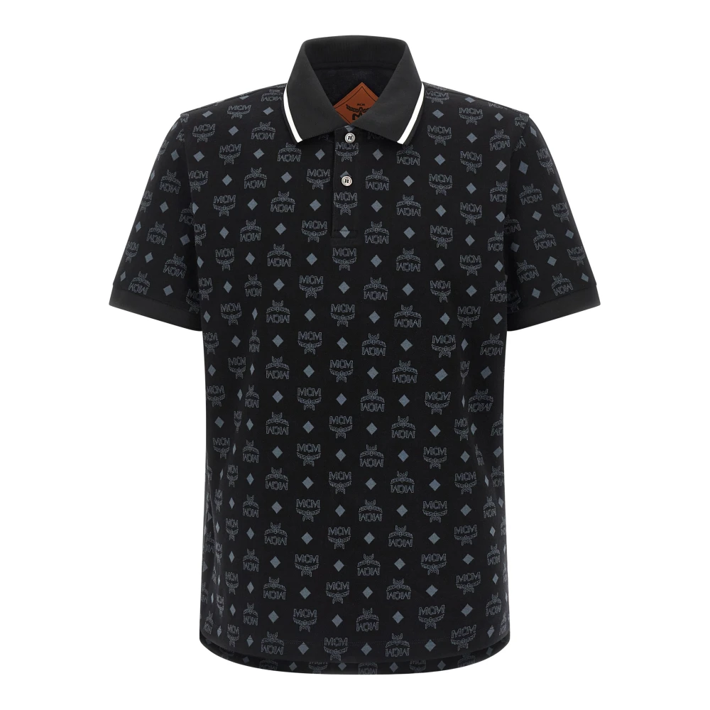 Mcm Men's Black Monogram Jacquard Polo Shirt