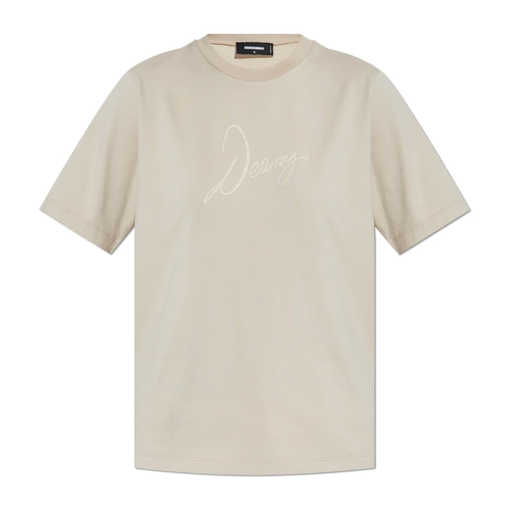 Dsquared2 T-shirt met bedrukt logo Beige Dames