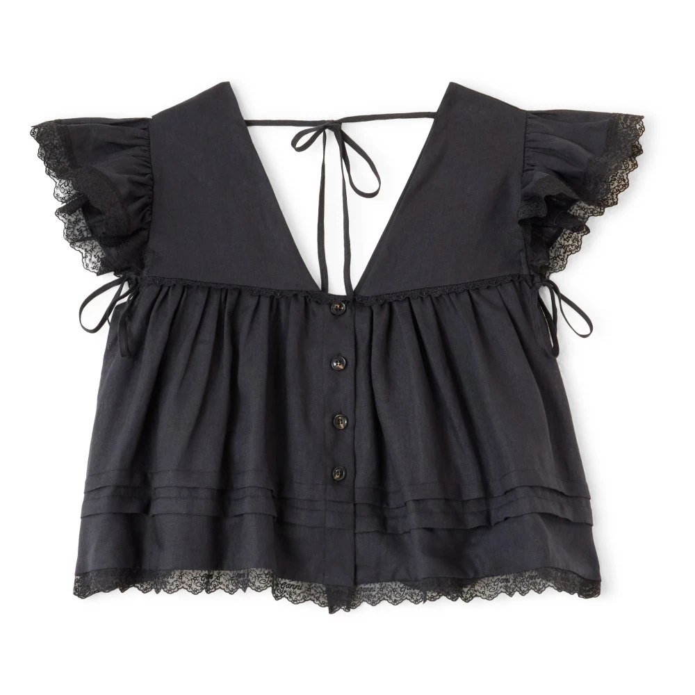 Ganni Femme Noir - Blouse En Lin - Blouses Et Chemises - Taille: 38 Fr
