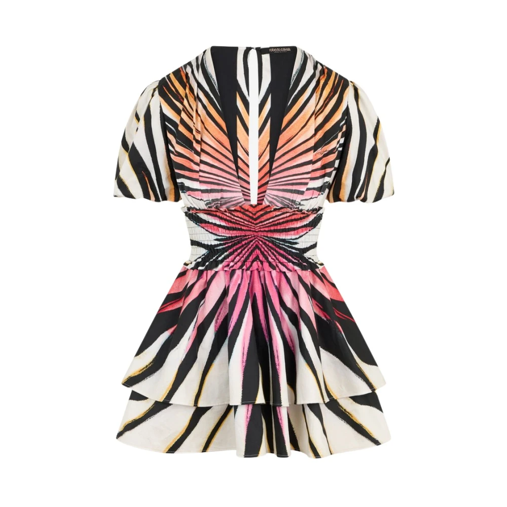Roberto Cavalli Multicolor Short Dresses, Female, S, Ray Of Paradise Print Dress Mini