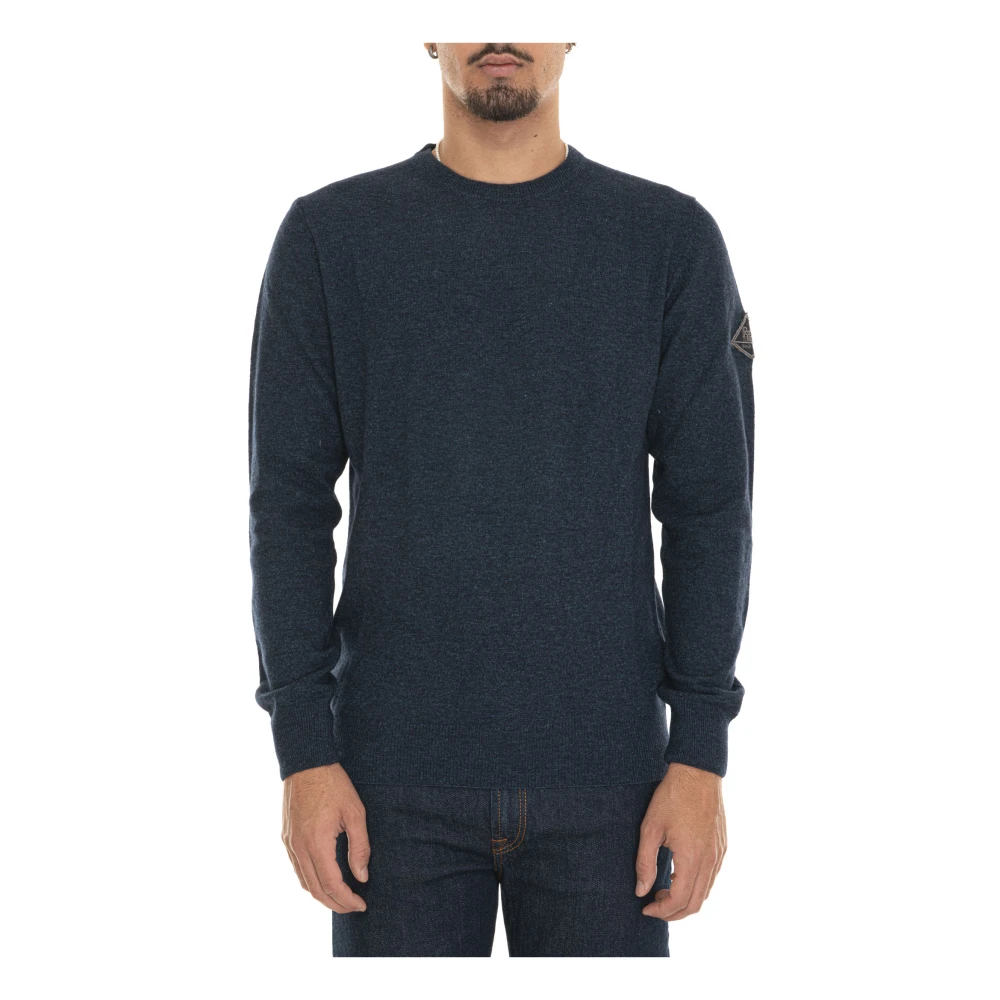 Roy Roger's Ribgebreide Trui met Armborduursel Blue Heren