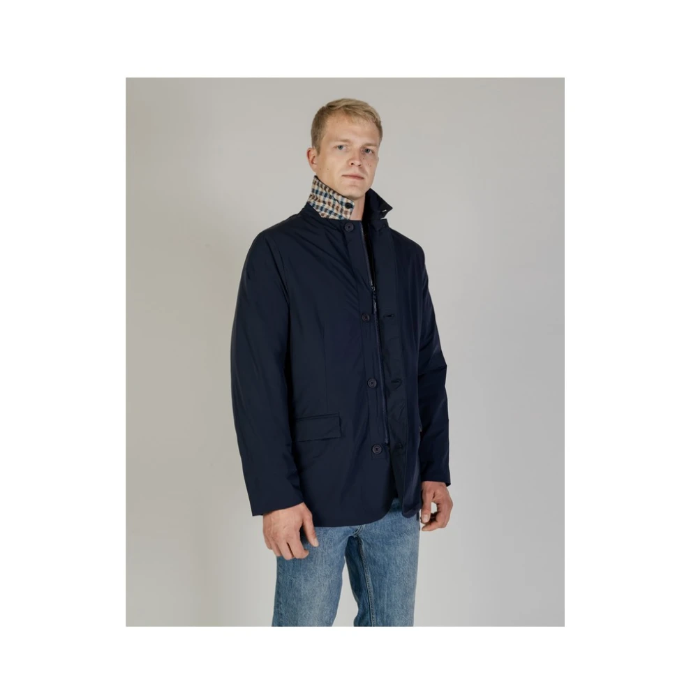 Aquascutum Gewatteerde Field Jacket met Club Check Details Blue Heren