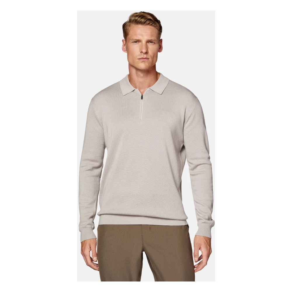 Boggi Milano Gebreide Tech Polo Shirt Beige Heren