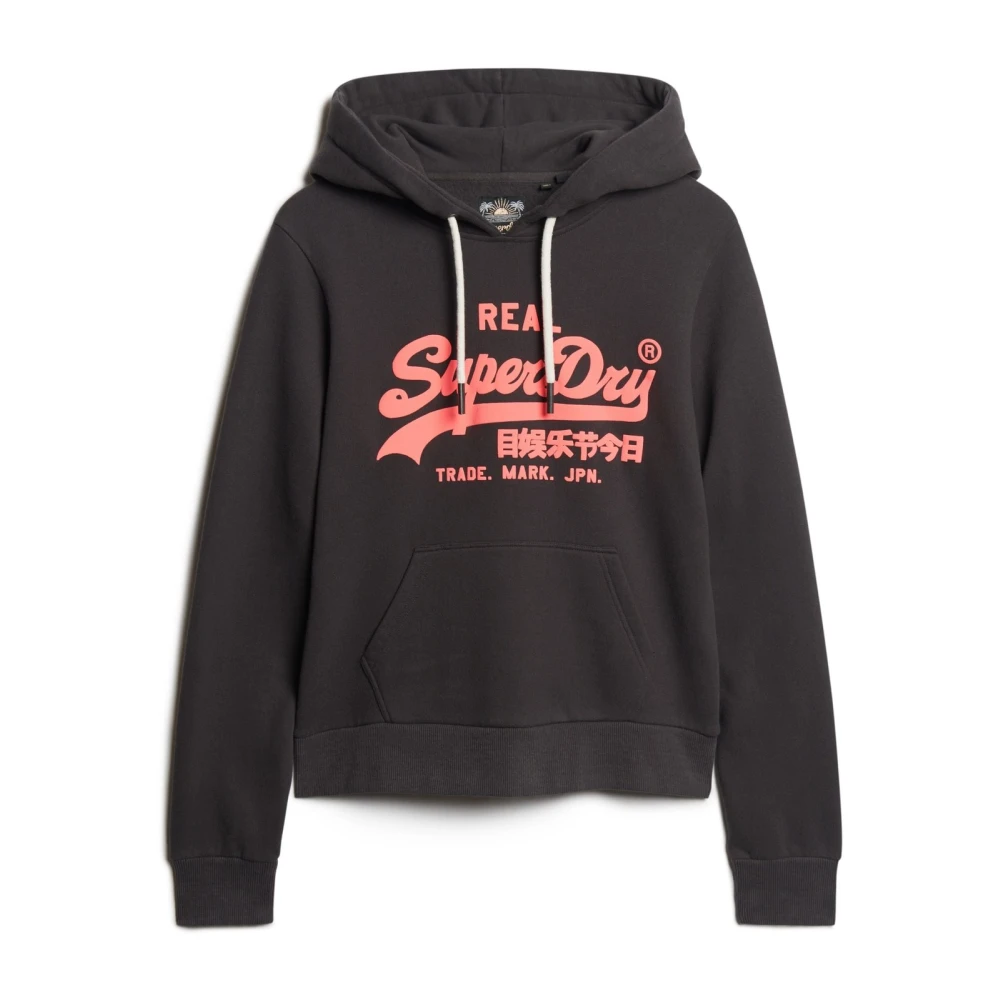 Superdry Women's Black Neon Graphic Cotton Hoodie In - Hoodies - L - Sweatshirts & Hoodies