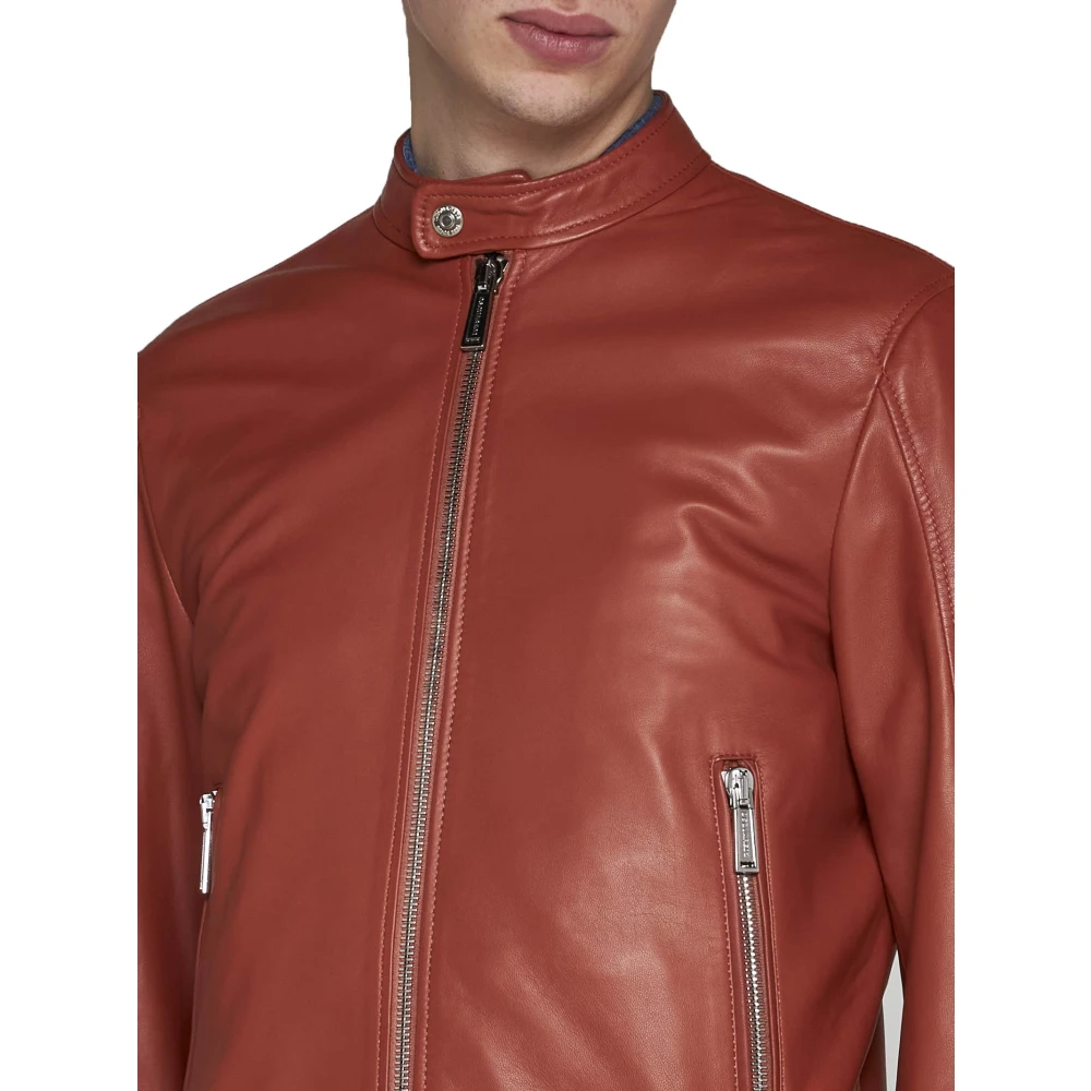 Dsquared2 Rode Katoenen Leren Jas met Rits Brown Heren