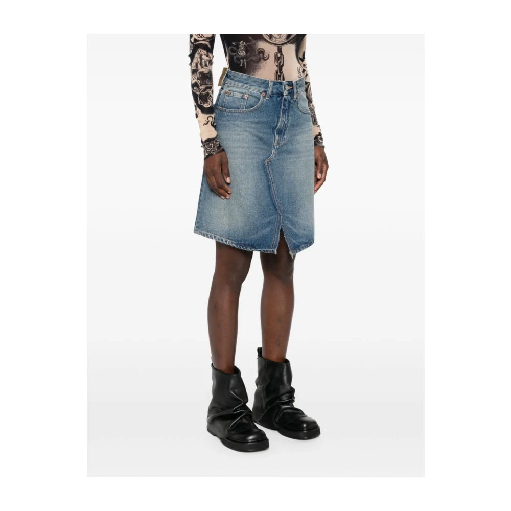 MM6 Maison Margiela Indigo Denim Rok met Splitten Blue Dames