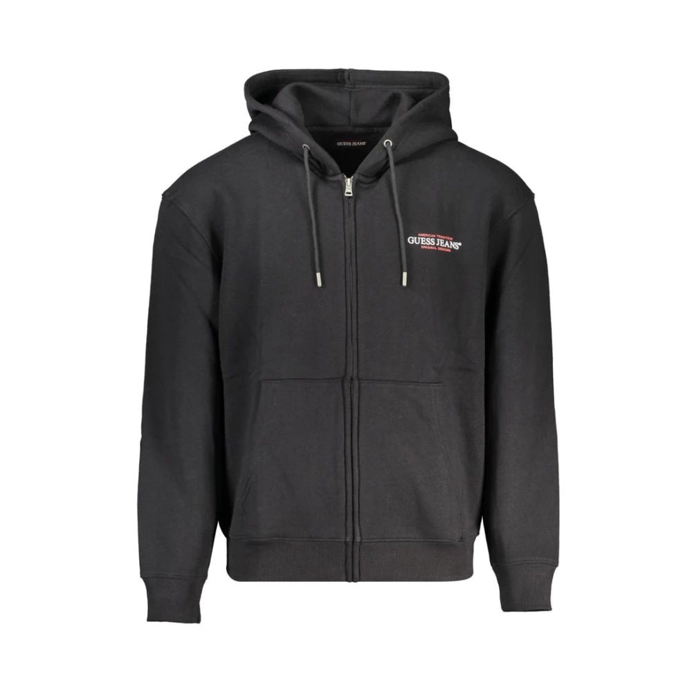 Guess Zwarte hoodie met rits en print Black Heren