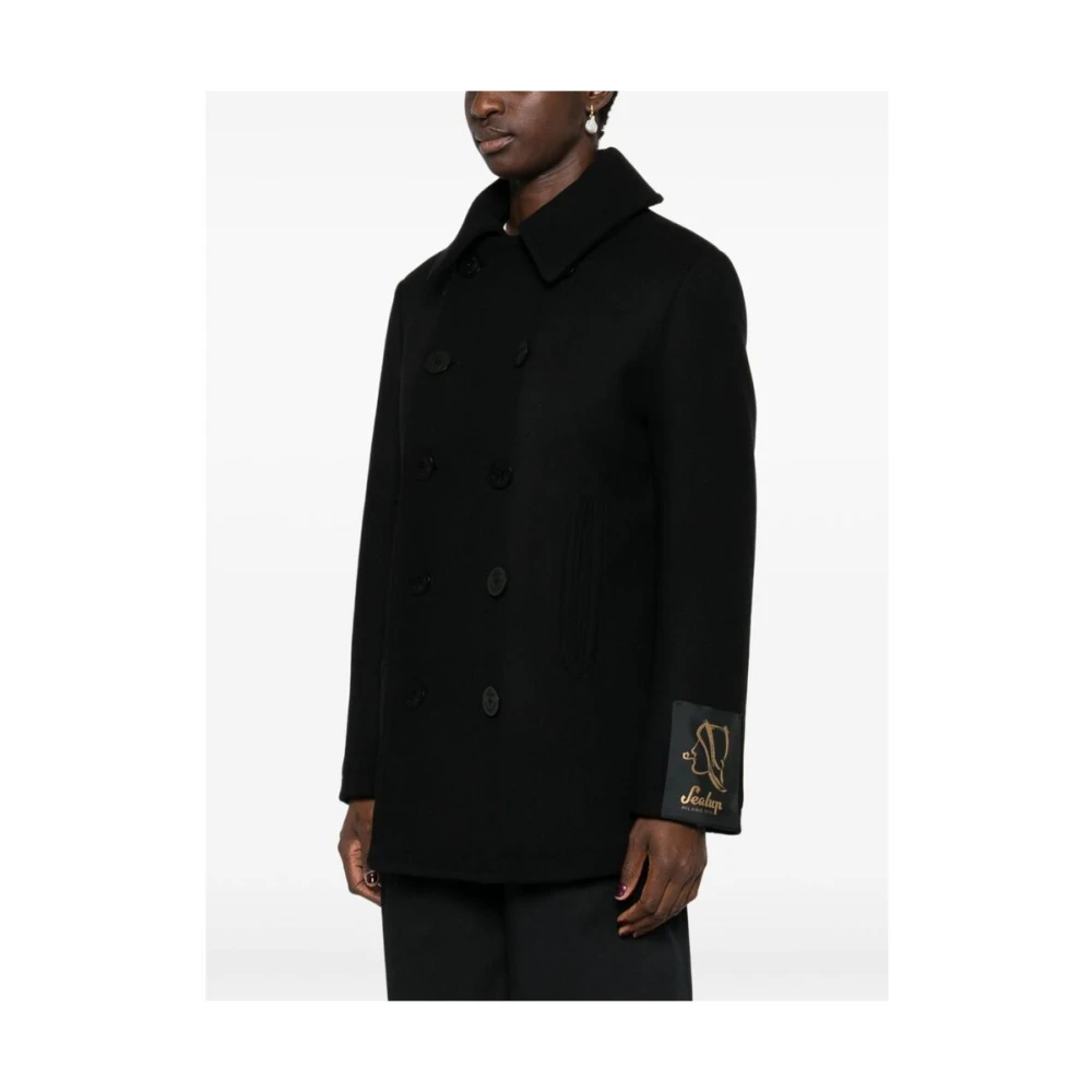 Sealup Zwarte Wollen Double-Breasted Jas Black Dames