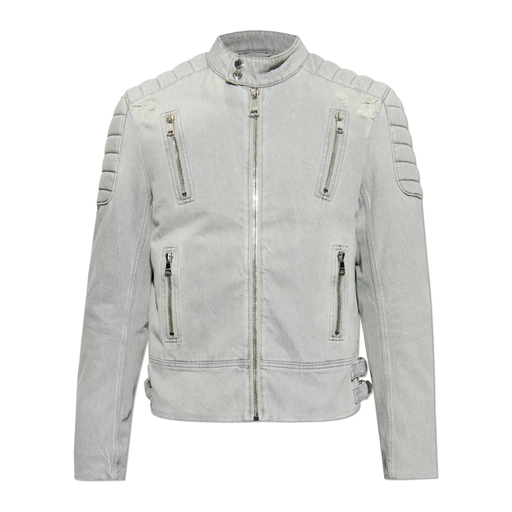 Balmain Denim Jack met Vintage Effect Gray Heren