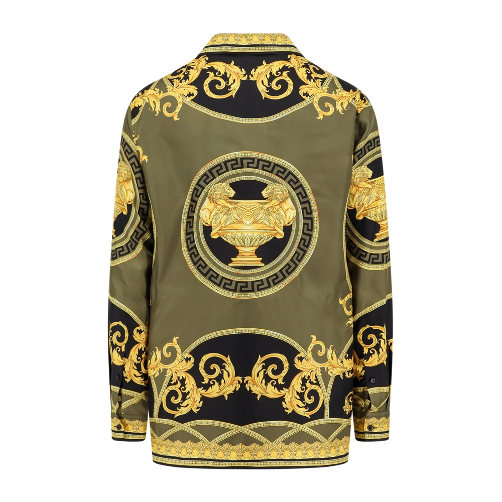 Versace Zwarte Zijden Overhemd Puntkraag Multicolor Heren