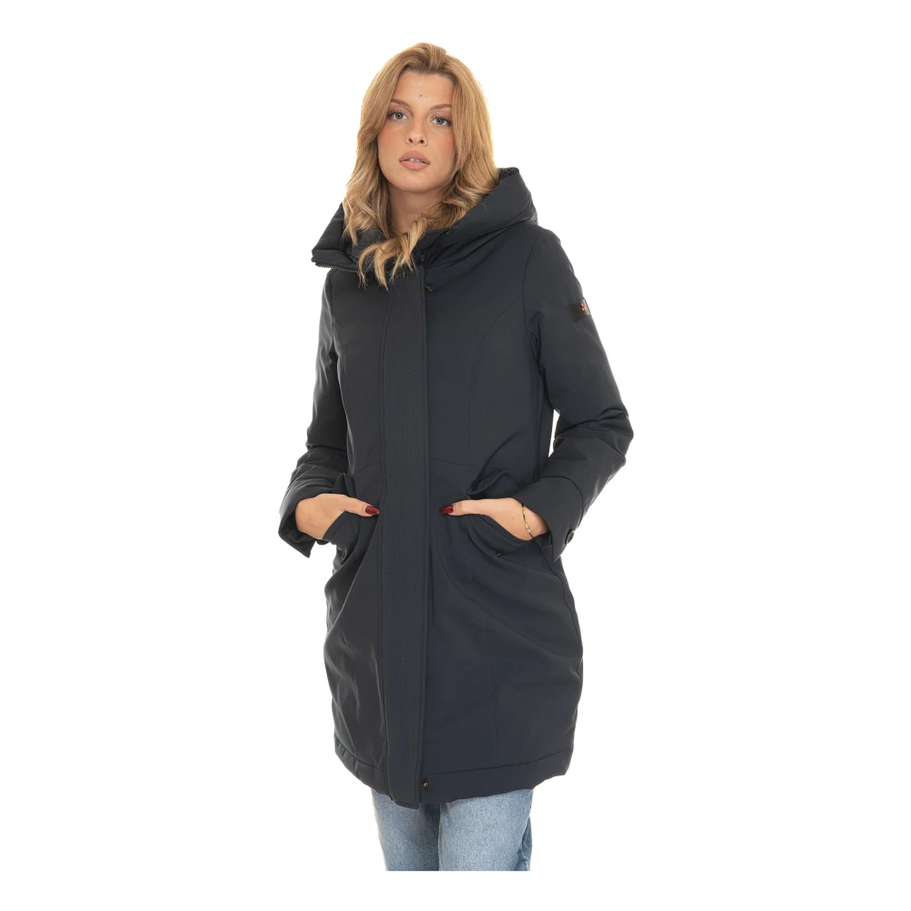 Peuterey Lange donsjas met vaste capuchon Blue Dames
