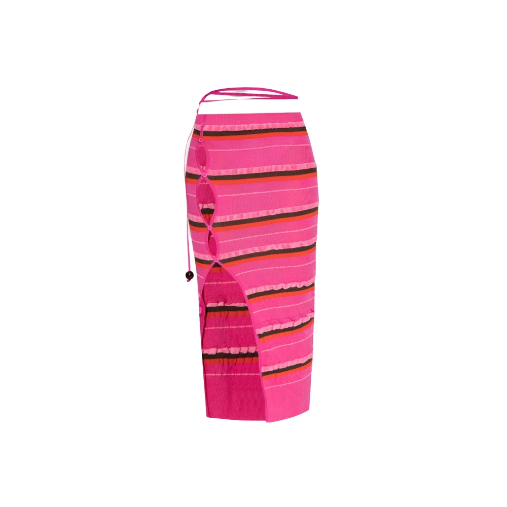 Jacquemus Randig Ribbstickad Midi Kjol Pink, Dam