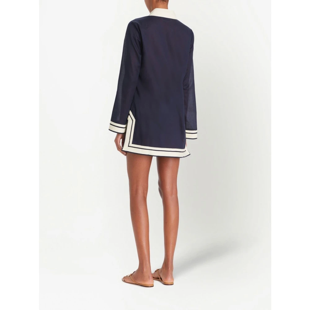 TORY BURCH Blauw Katoen U-Hals Shirt Kwast Blue Dames
