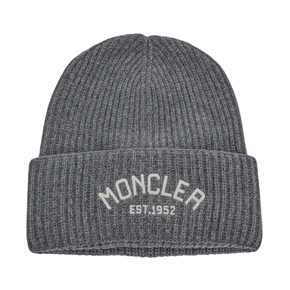 Moncler Wollen Logo Beanie Muts Gray Unisex