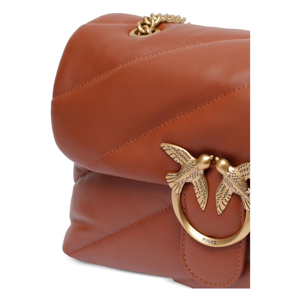 pinko Bruine Leren Schoudertas Love Birds Brown Dames