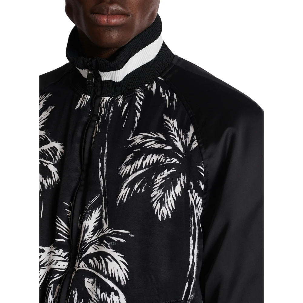 Balmain Bomberjack van satijn met palmbomenprint Black Heren