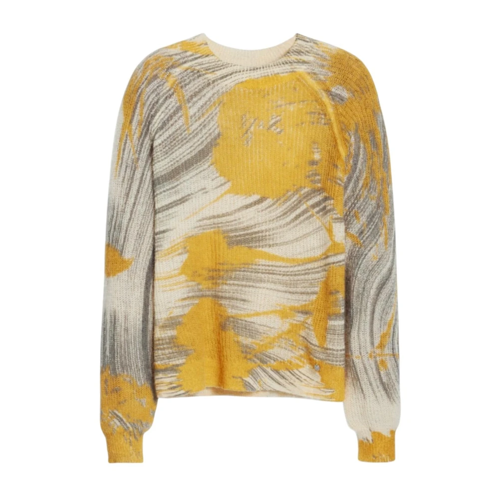 Desigual Women's Multicolor Round-Neck Knitwear,, Abstract Floral Knitwear Jumper Small