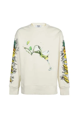 Bomullssweatshirt med ribbad krage
