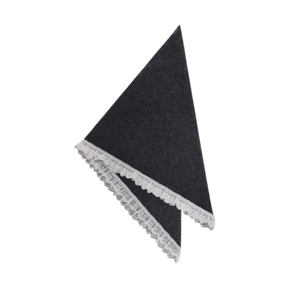 Ganni Wool Lace Triangular Scarf - Female - Winter Scarves - Gray - One Size - Accessories